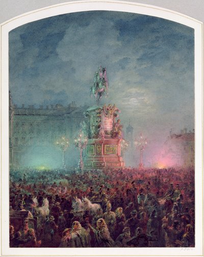 The Unveiling of the Nicholas I Memorial in St. Petersburg, 1857 by Vasili Semenovich Sadovnikov